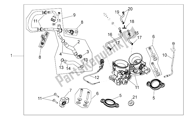 All parts for the Throttle Body of the Aprilia SXV 450 550 Street Legal 2009