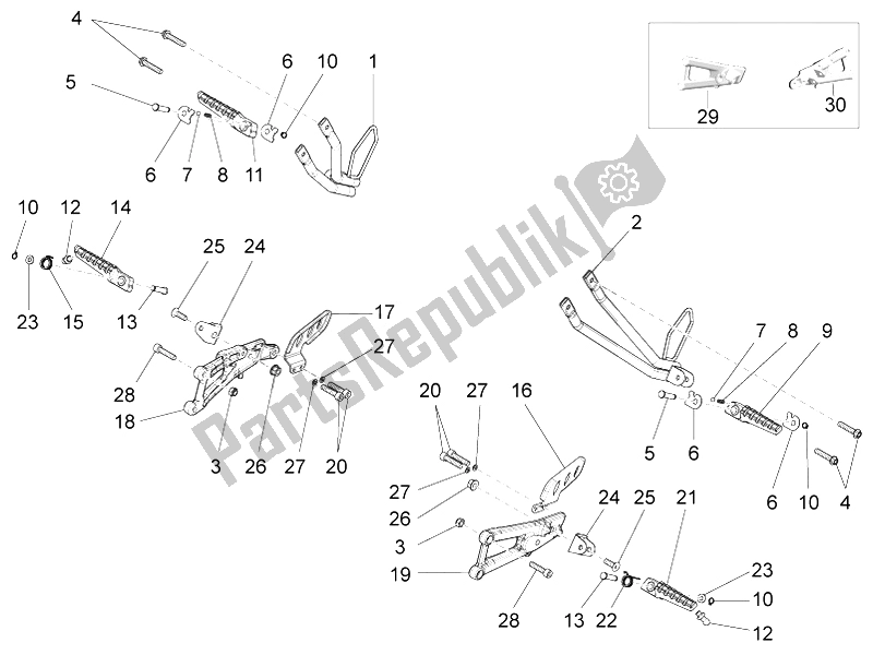 Alle onderdelen voor de Voetsteunen van de Aprilia RS4 125 4T 2011