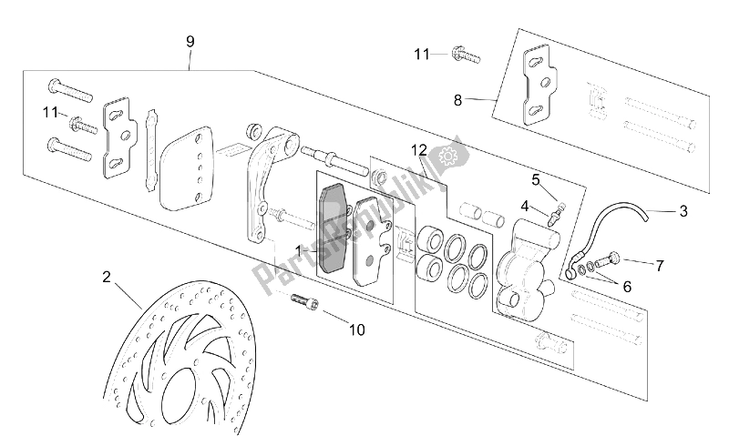 All parts for the Front Caliper of the Aprilia Scarabeo 125 200 E2 ENG Piaggio 2003