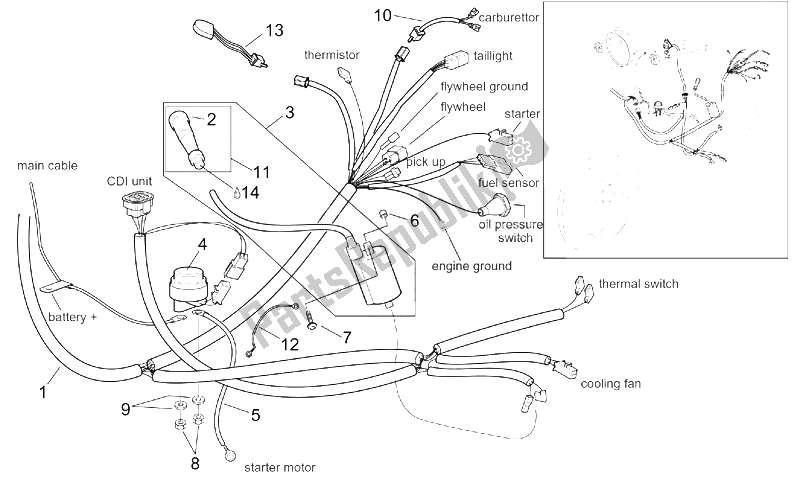 Toutes les pièces pour le Système électrique Ii du Aprilia Scarabeo 125 150 200 ENG Rotax 1999