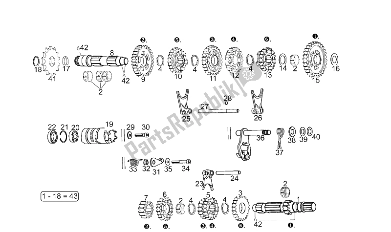 All parts for the Gear Box of the Aprilia RS 125 1995