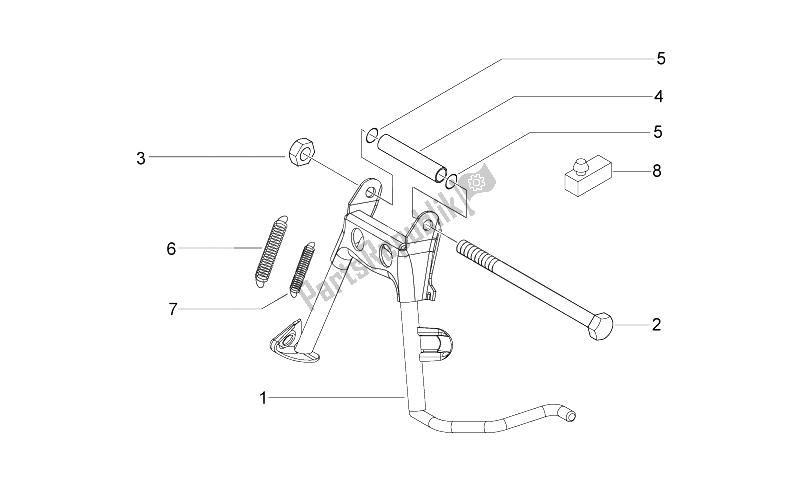 All parts for the Central Stand of the Aprilia Sport City ONE 50 4T 4V 2011