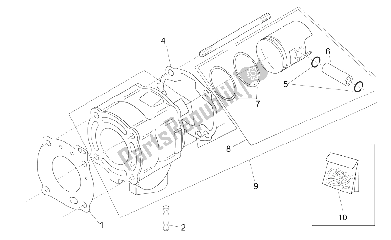 Todas las partes para Cilindro Con Pistón de Aprilia SR 50 H2O Ditech Carb 2000