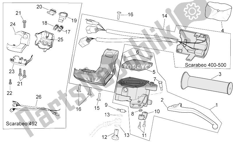 Todas as partes de Lh Controles do Aprilia Scarabeo 400 492 500 Light 2006