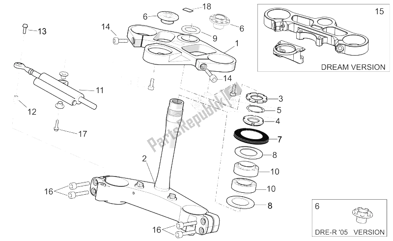 All parts for the Steering of the Aprilia RSV Mille Factory 1000 2004 - 2008