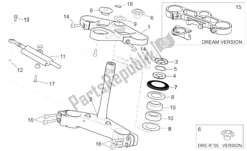 Toutes les pièces pour le Pilotage du Aprilia RSV Mille Factory 1000 2004 - 2008