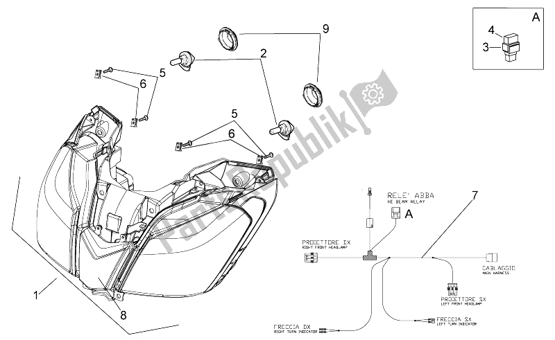 Alle onderdelen voor de Koplamp van de Aprilia Tuono 1000 V4 R Aprc ABS 2014