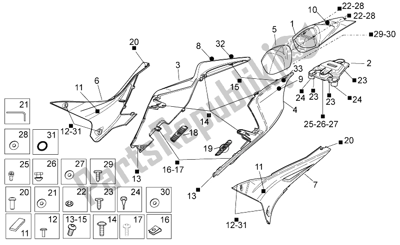 All parts for the Rear Body I of the Aprilia RSV4 Aprc Factory STD SE 1000 2011