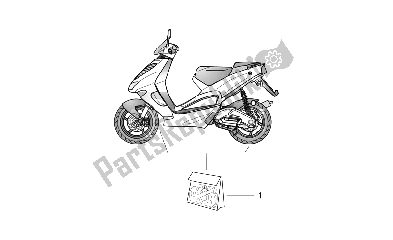 All parts for the Central Body Decal Set of the Aprilia SR 50 H2O 1997