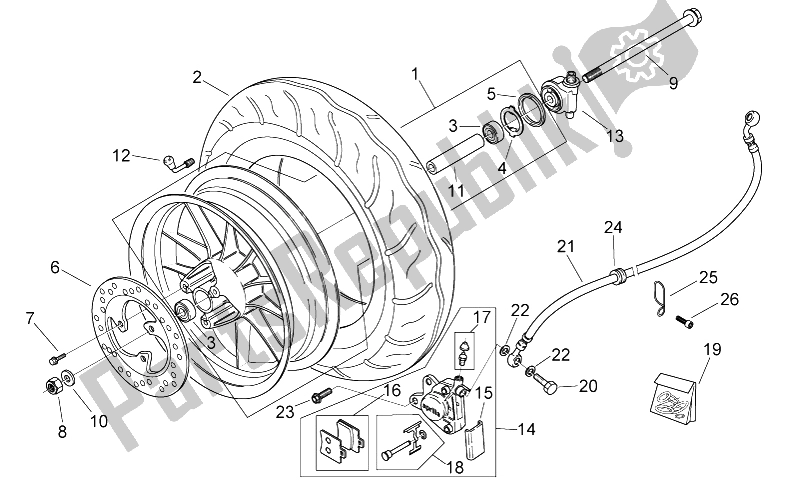 Tutte le parti per il Ruota Anteriore del Aprilia Mojito Custom 50 2T ENG Piaggio 2004