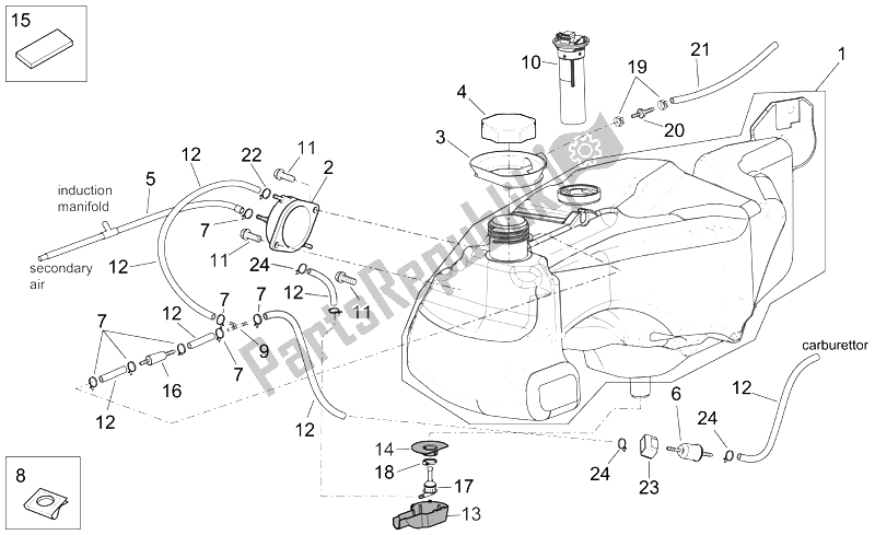 Tutte le parti per il Serbatoio Di Carburante del Aprilia Scarabeo 125 200 E3 ENG Piaggio 2006