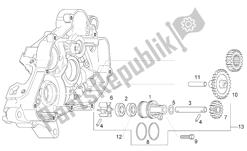 All parts for the Water Pump Assy of the Aprilia RS 125 2006