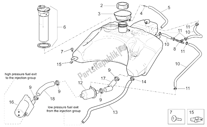 All parts for the Fuel Tank of the Aprilia SR 50 H2O NEW DI Tech 2004