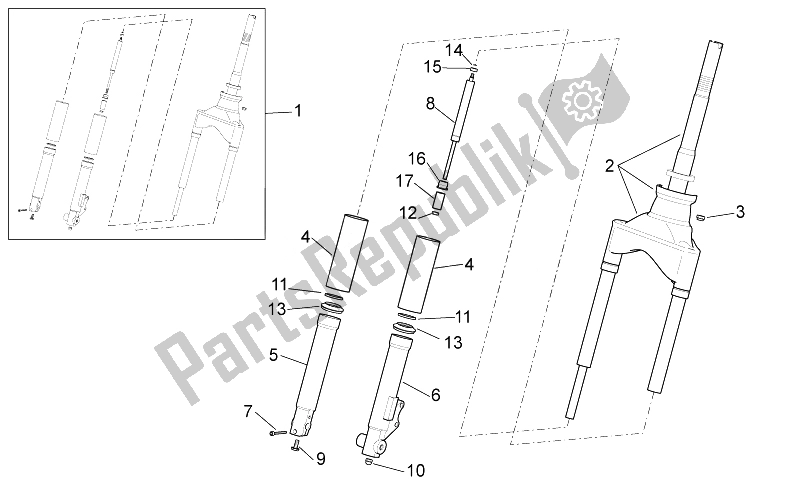 Todas as partes de Garfo Dianteiro do Aprilia Scarabeo 100 4T E3 2014