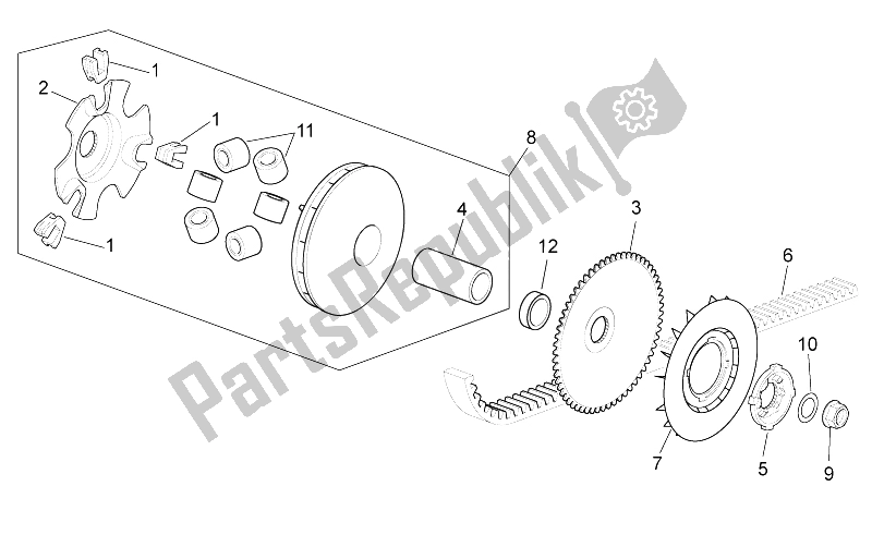 Toutes les pièces pour le Variateur du Aprilia Scarabeo 50 4T 4V E2 2010