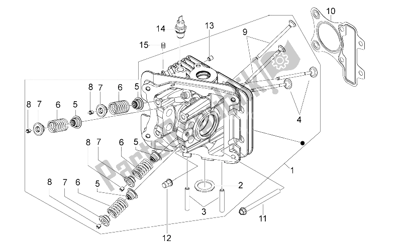 All parts for the Cylinder Head - Valves of the Aprilia Scarabeo 50 4T 4V NET 2009