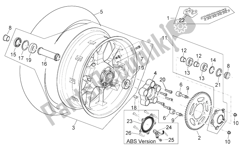 All parts for the Rear Wheel of the Aprilia Shiver 750 GT 2009