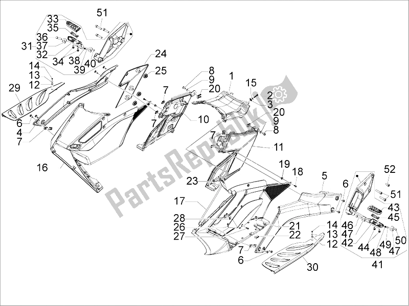 All parts for the Central Cover - Footrests of the Aprilia SRV 850 4T 8V E3 2012