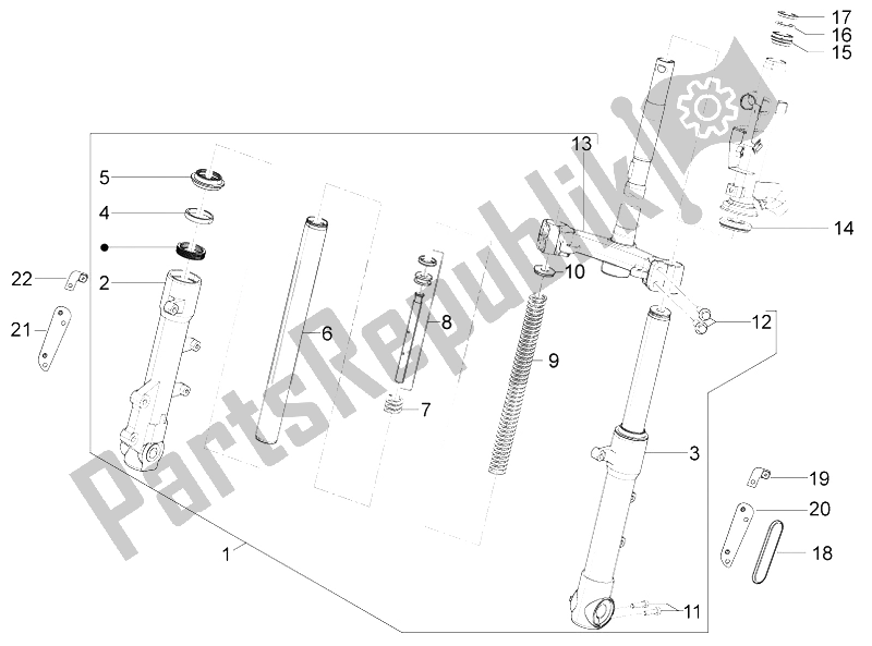 All parts for the Fork/steering Tube - Steering Bearing Unit of the Aprilia SR Motard 125 4T E3 2012