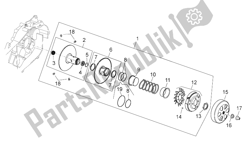 All parts for the Clutch of the Aprilia Scarabeo 125 200 Light Carb 2007