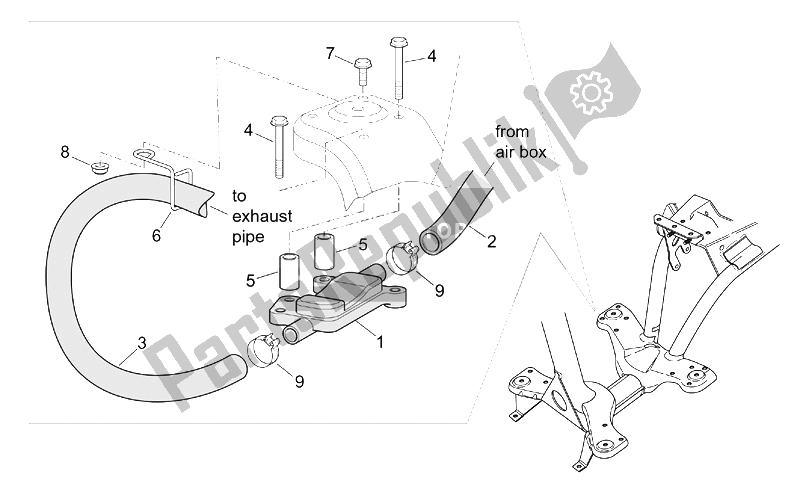 Toutes les pièces pour le Air Secondaire du Aprilia Scarabeo 50 2T ENG Minarelli 2000