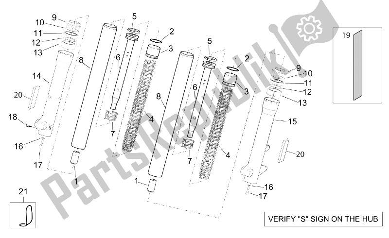 Toutes les pièces pour le Fourche Avant Showa - Moyeux, Manchons du Aprilia Scarabeo 125 200 E2 ENG Piaggio 2003