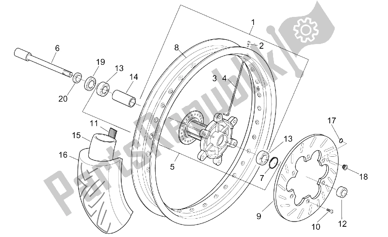 All parts for the Front Wheel of the Aprilia RX 50 Racing 2003