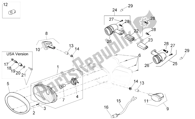 Alle Teile für das Frontscheinwerfer des Aprilia Scarabeo 100 4T E3 NET 2009