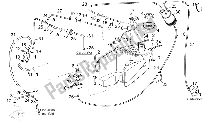 Toutes les pièces pour le Système De Récupération De Vapeur De Carburant Ii du Aprilia Scarabeo 125 200 Light Carb 2007