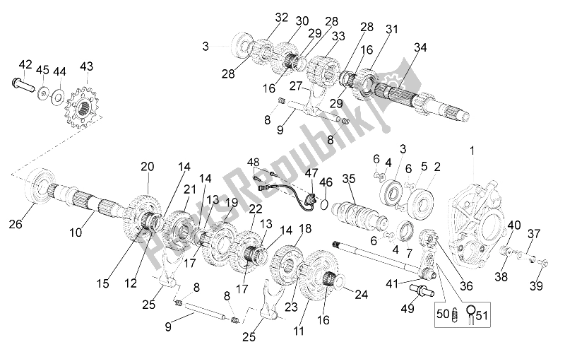 Alle onderdelen voor de Versnellingsbak van de Aprilia RSV4 R SBK Factory 1000 2009