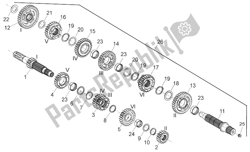 All parts for the Gear Box of the Aprilia Shiver 750 EU 2014