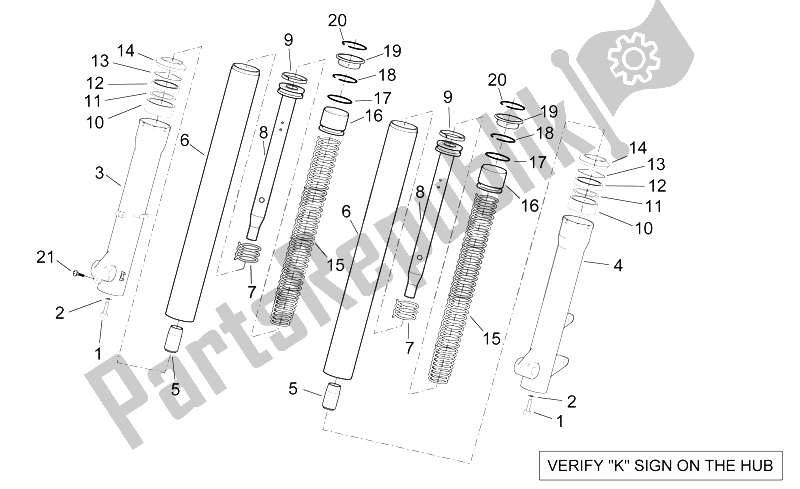Alle onderdelen voor de Voorvork Ii van de Aprilia Scarabeo 300 Light E3 2009
