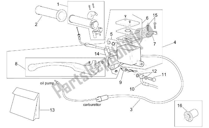 Todas as partes de Cilindro Mestre Dianteiro do Aprilia SR 125 150 1999