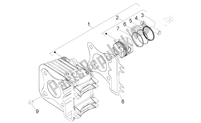 Toutes les pièces pour le Cylindre - Piston du Aprilia Scarabeo 50 4T 4V E2 2009