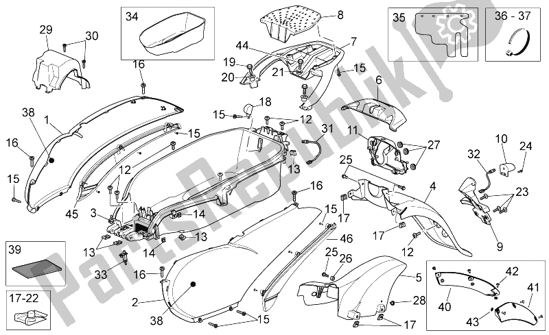 All parts for the Rear Body of the Aprilia Scarabeo 400 492 500 Light 2006