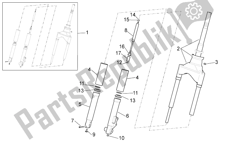 Alle onderdelen voor de Voorvork I van de Aprilia Scarabeo 50 2T 2014