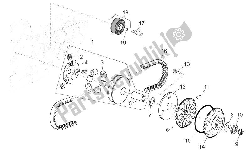 Tutte le parti per il Gruppo Variatore del Aprilia Scarabeo 125 200 E3 ENG Piaggio 2006