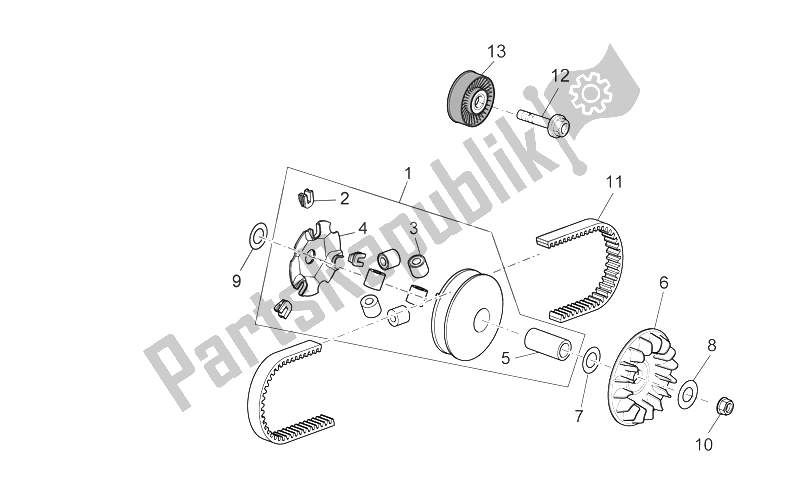 Todas las partes para Conjunto Variador de Aprilia Scarabeo 125 200 Light Carb 2007