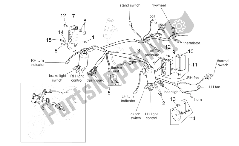 Tutte le parti per il Impianto Elettrico Anteriore del Aprilia RSV Mille 1000 2003