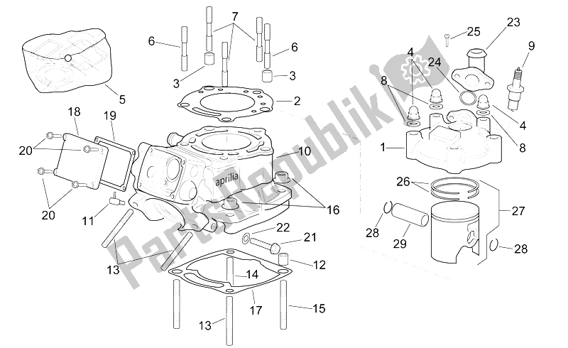 All parts for the Vertical Cylinder Assembly of the Aprilia RS 250 1998