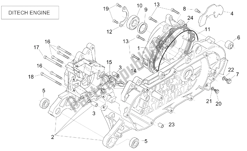 Alle onderdelen voor de Crank-case (ditech) van de Aprilia SR 50 H2O Ditech Carb 2000