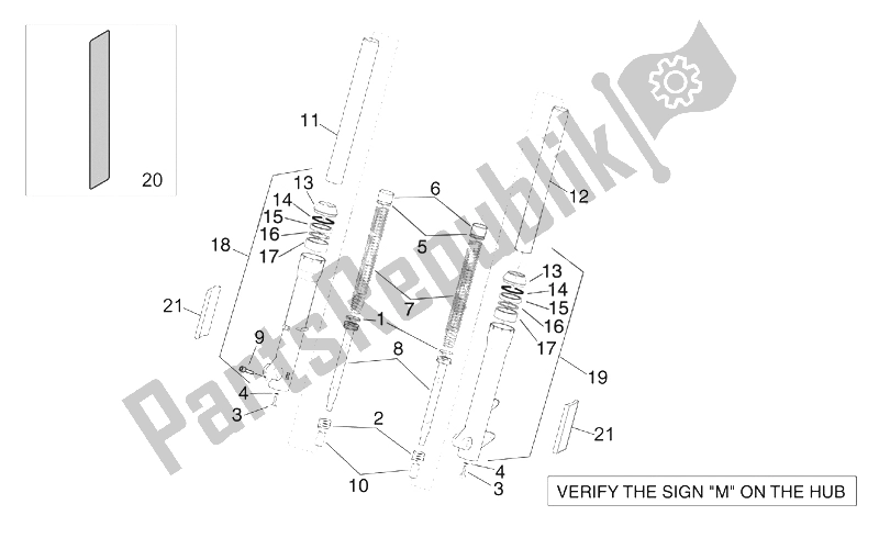 Todas as partes de Garfo Dianteiro De Marzocchi - Cubos, Mangas do Aprilia Scarabeo 125 200 E2 ENG Piaggio 2003