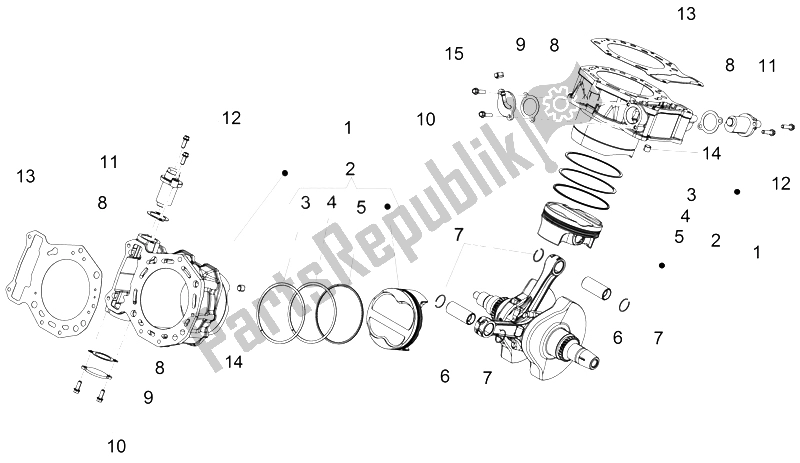 Alle onderdelen voor de Cilinder - Zuiger van de Aprilia Caponord 1200 Rally 2015