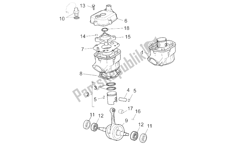 All parts for the Cylinder of the Aprilia RX SX 50 2006