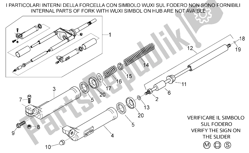 Alle onderdelen voor de Voorvork Ii van de Aprilia Scarabeo 50 2T ENG Minarelli 2000