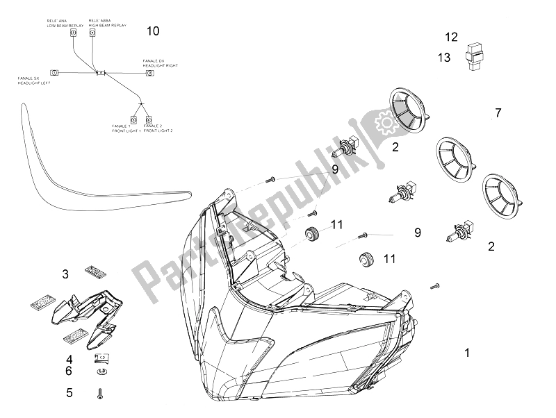 All parts for the Front Lights of the Aprilia RSV4 Racing Factory L E Europe 1000 2016