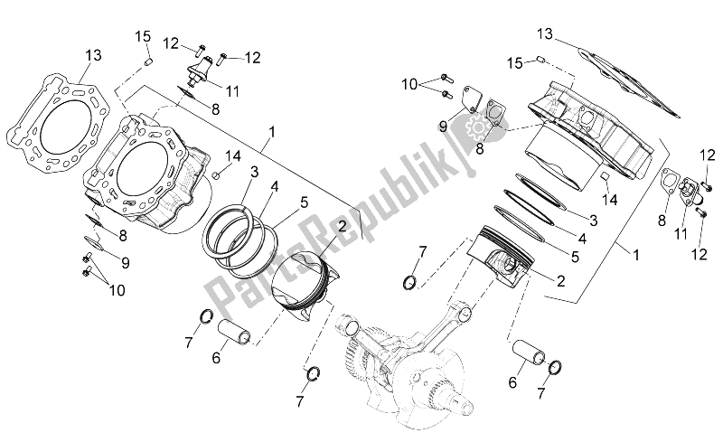 All parts for the Cylinder With Piston of the Aprilia Dorsoduro 750 Factory ABS 2010