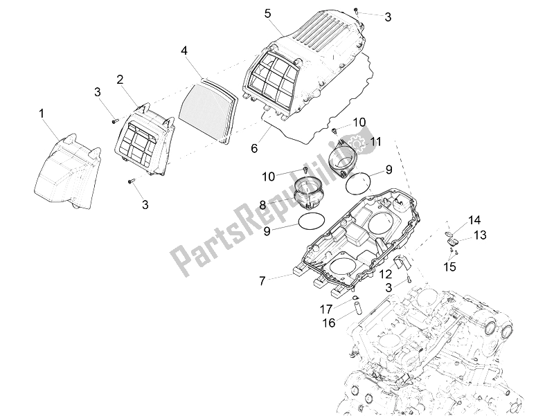 All parts for the Air Box of the Aprilia Caponord 1200 Carabinieri 2015