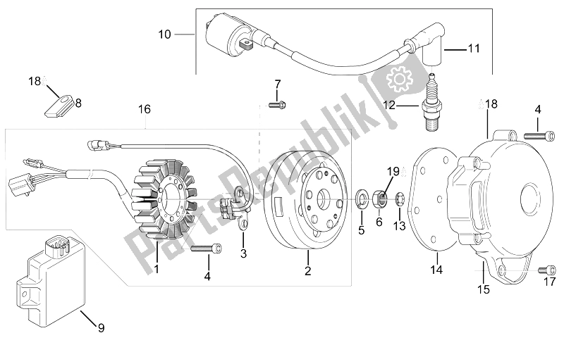 All parts for the Ignition Unit of the Aprilia RX 125 ENG 122 CC 1995
