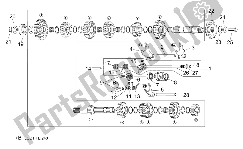 All parts for the Gear Box Selector of the Aprilia RSV Mille SP 1000 1999